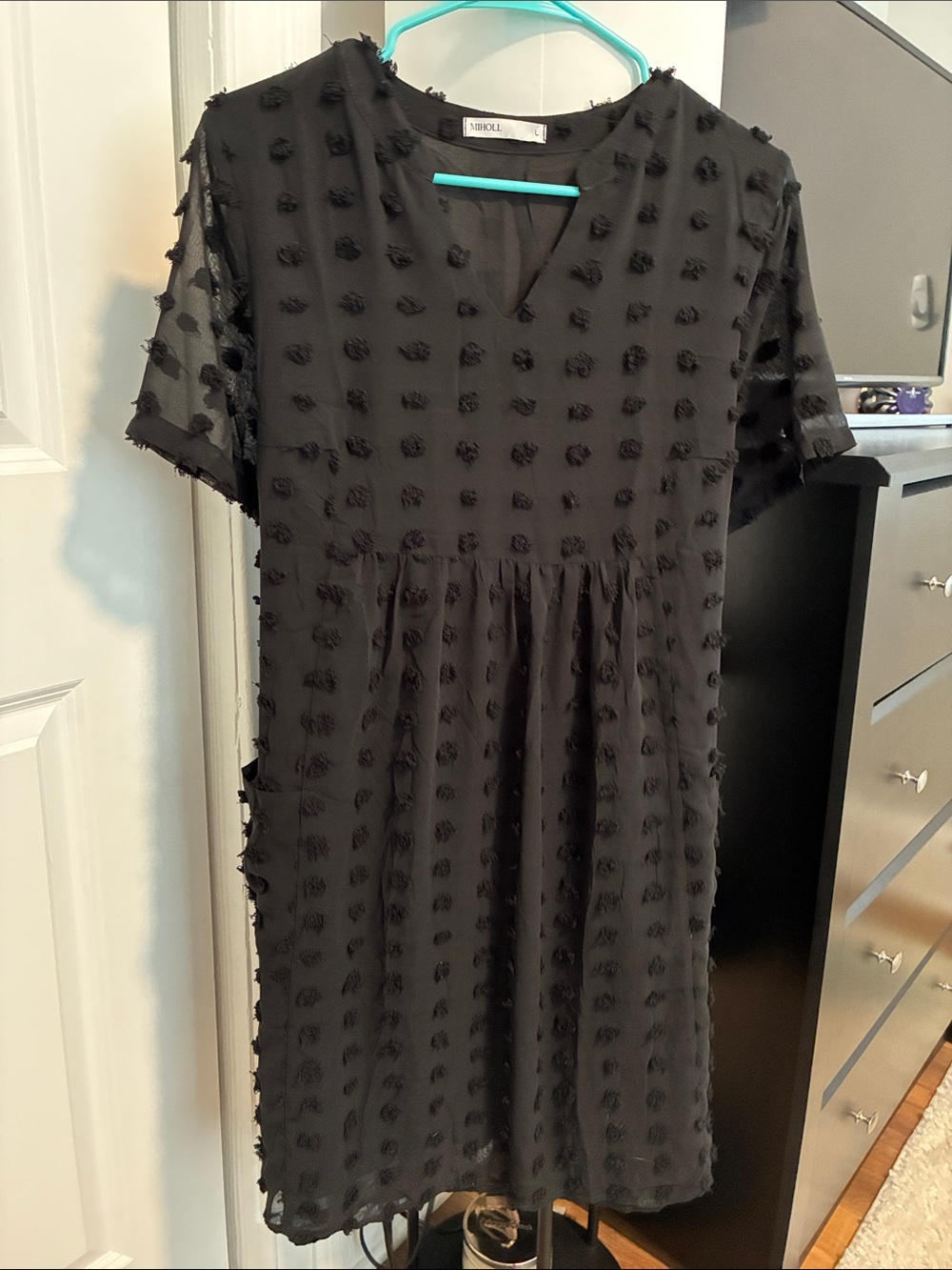 Black Textured Mini Dress by MINKPINK - Short Sleeve V-Neck